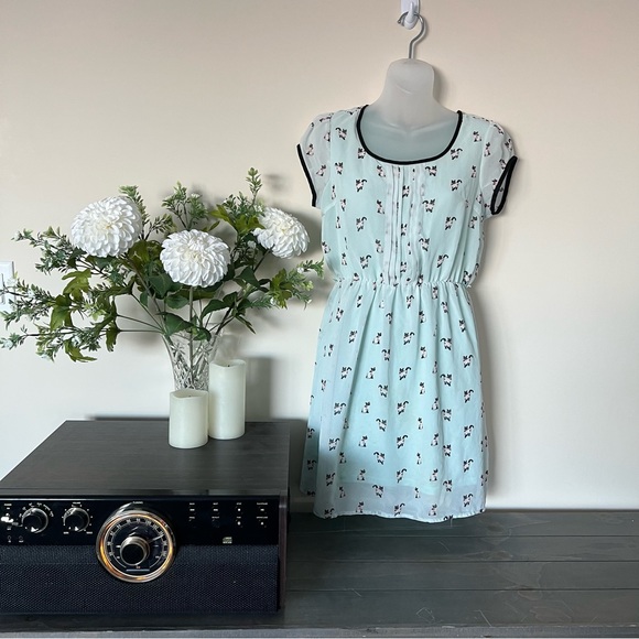 Mint-green cat-print Doe and Rae mini dress - Picture 2 of 10